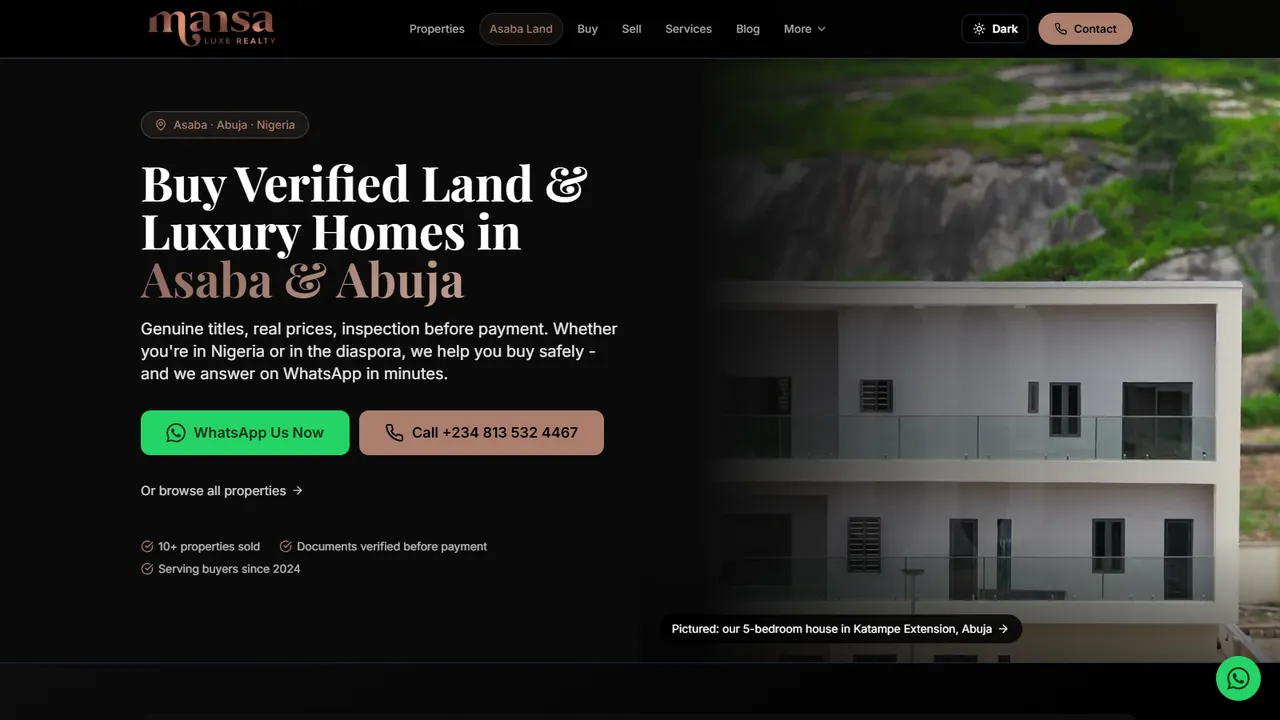 Mansa Luxe Realty website homepage
