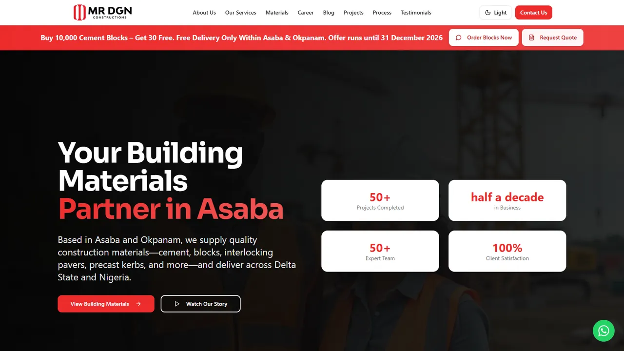 MR DGN Construction website homepage