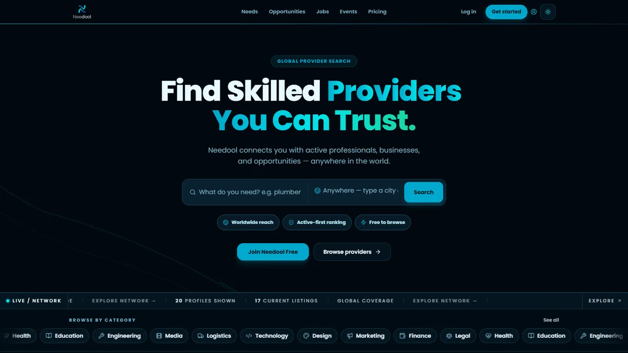 Needool website homepage