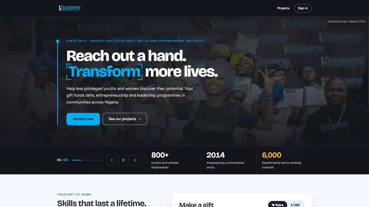 SOCASEMP Donation Platform website homepage